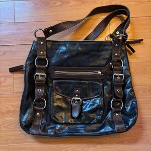Tano two tone leather shoulder bag